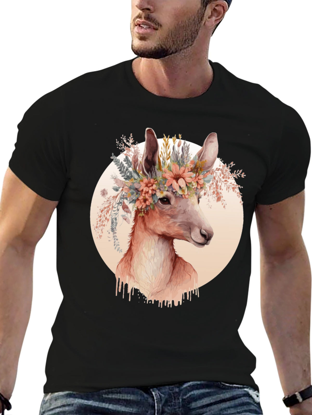 Floral Deer Graphic Tee - Trendy Unisex Shirt