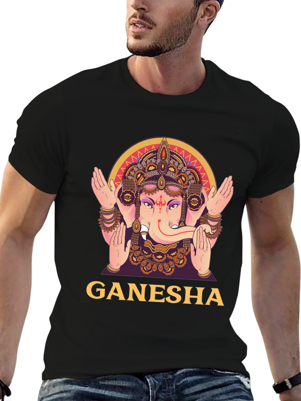 Ganesha Graphic Tee - Black Cotton T-Shirt