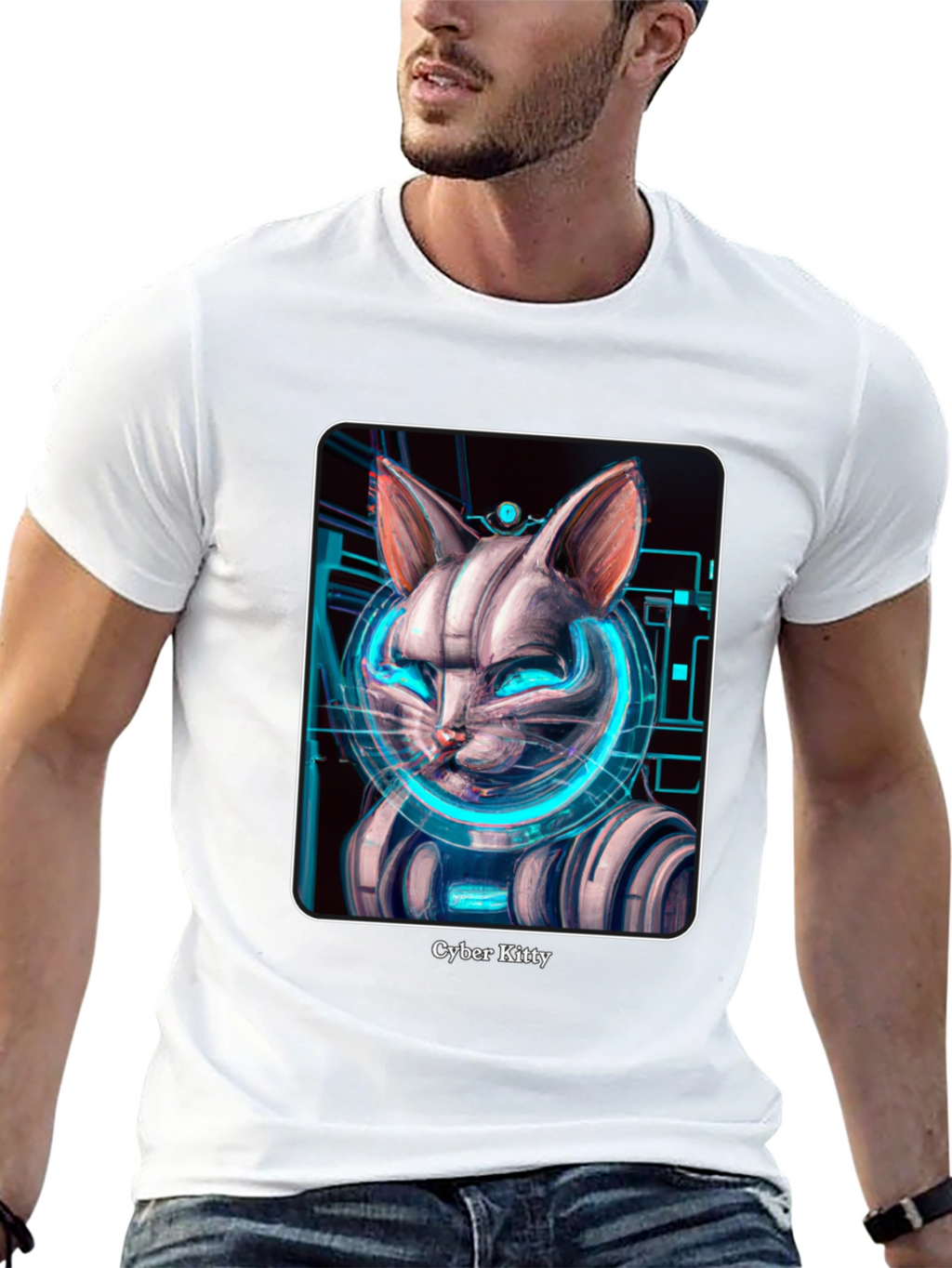 Cyber Kitty T-Shirt - Futuristic Cat Design