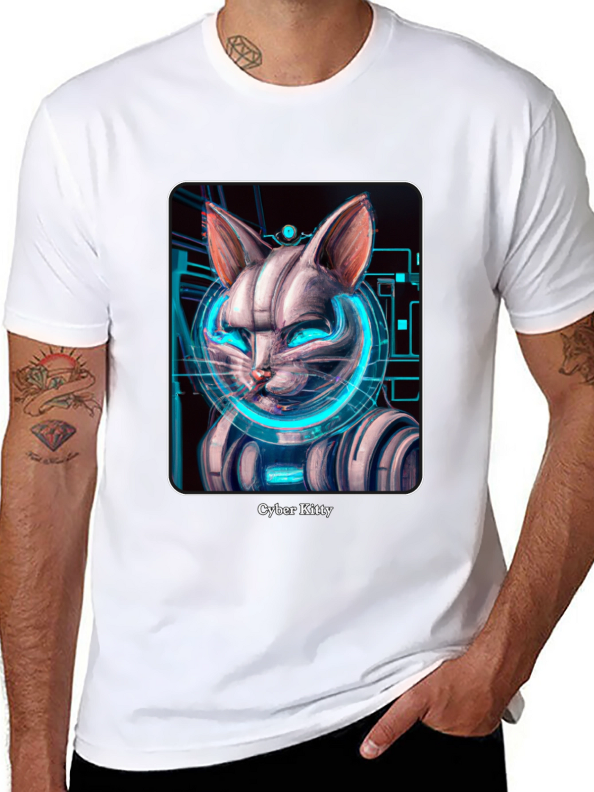 Cyber Kitty T-Shirt - Futuristic Cat Design