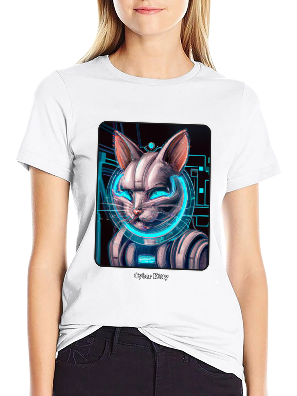 Cyber Kitty T-Shirt - Futuristic Cat Design