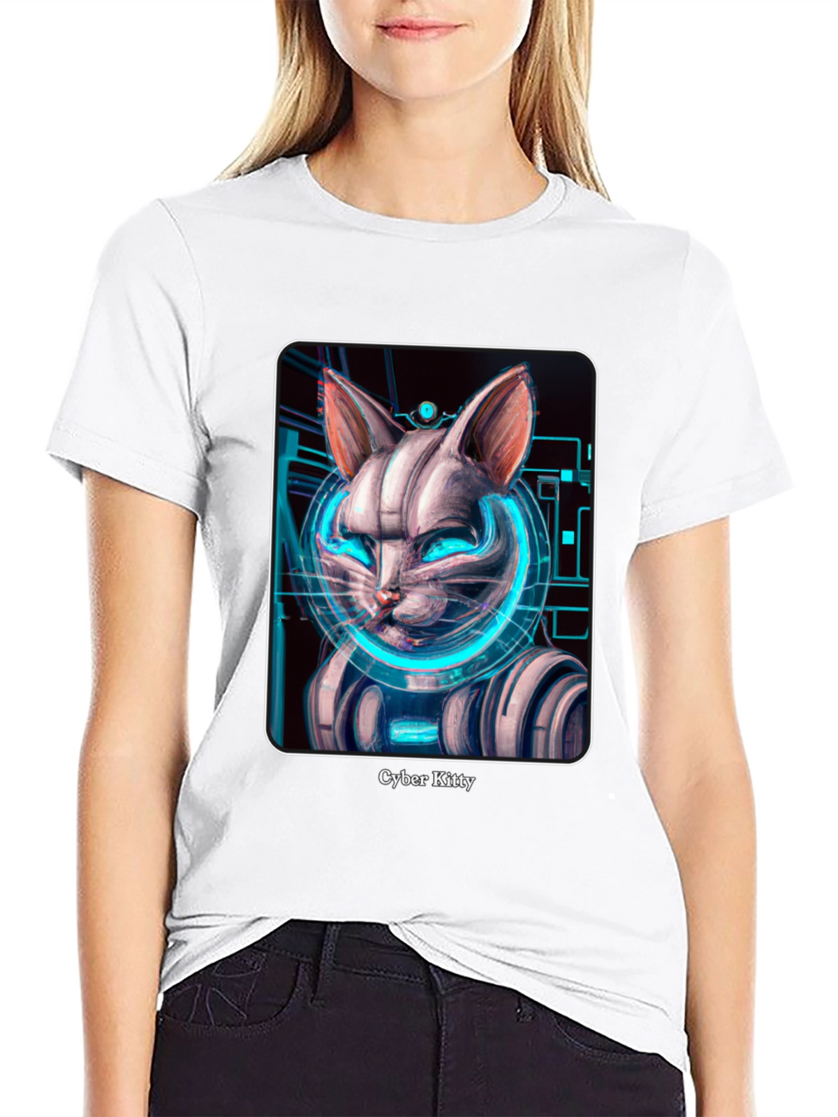 Cyber Kitty T-Shirt - Futuristic Cat Design