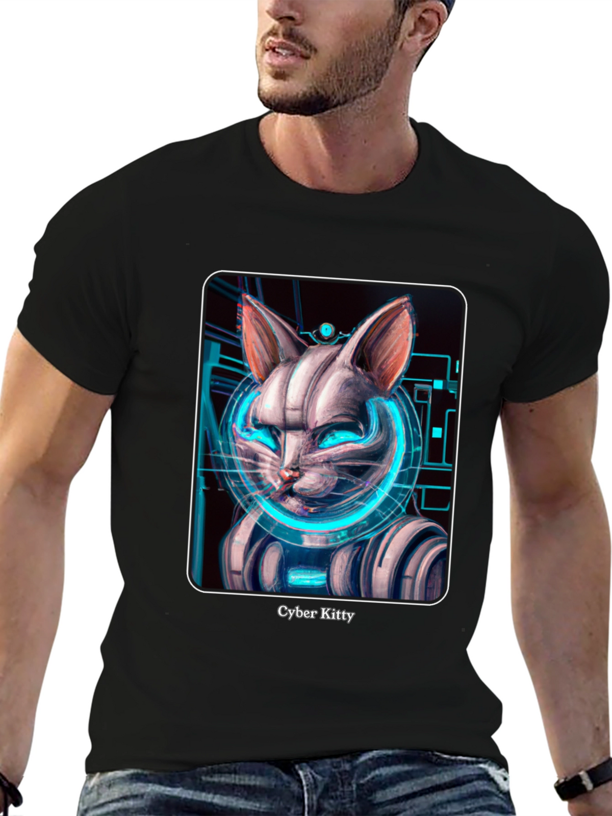 Cyber Kitty T-Shirt - Futuristic Cat Design