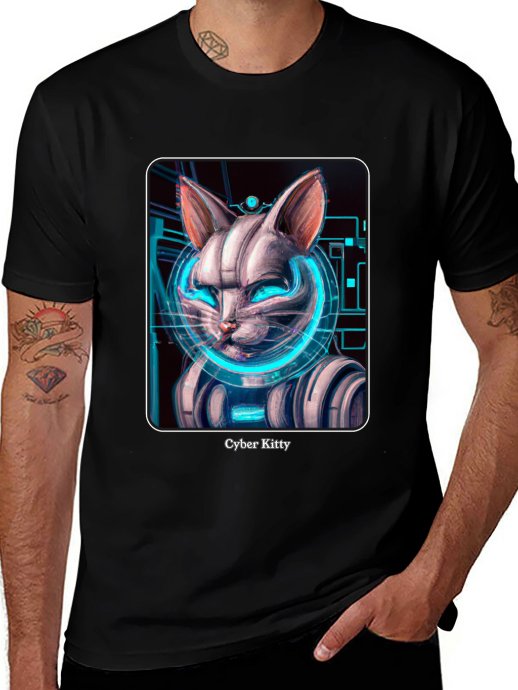 Cyber Kitty T-Shirt - Futuristic Cat Design