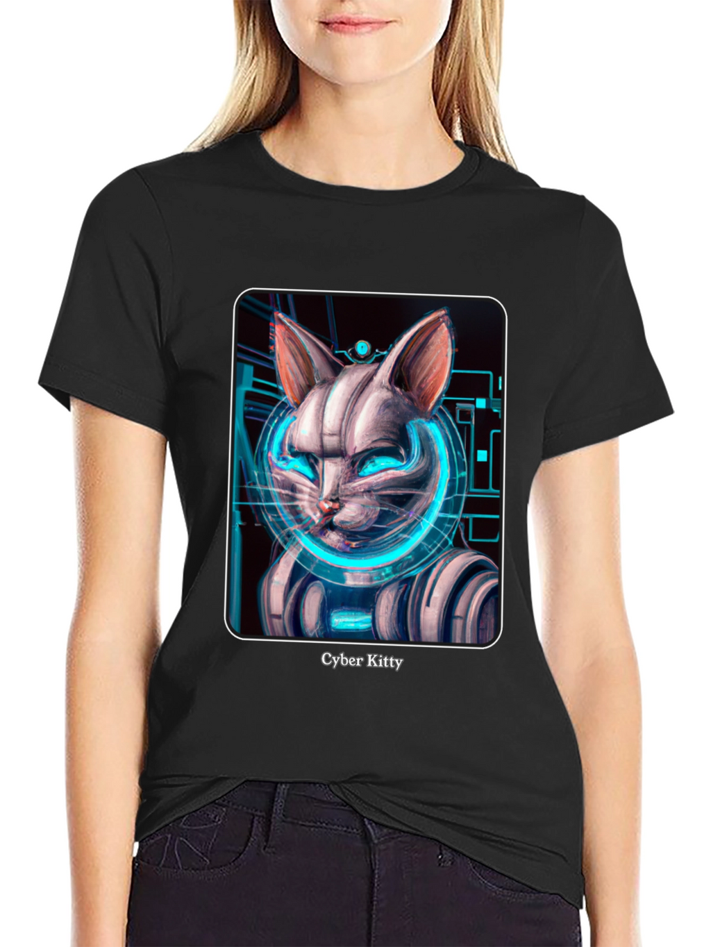 Cyber Kitty T-Shirt - Futuristic Cat Design