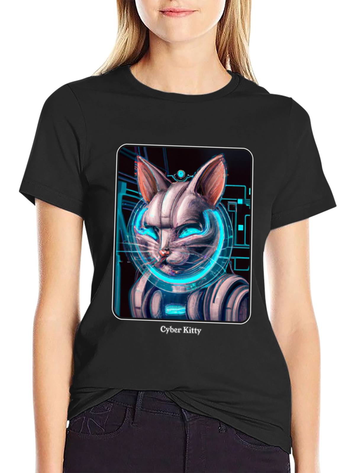 Cyber Kitty T-Shirt - Futuristic Cat Design