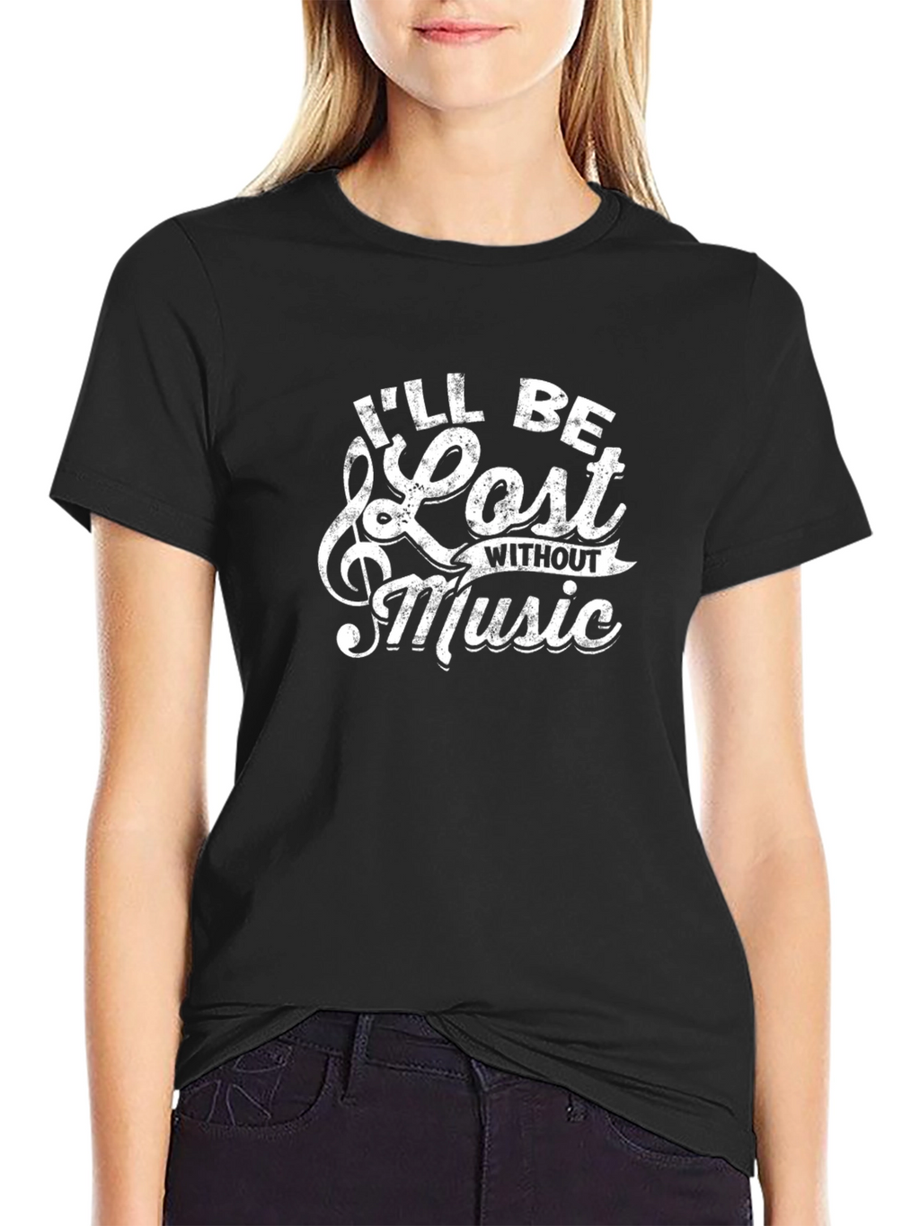 Ill Be Lost Without Music Black Cotton Graphic T-Shirt