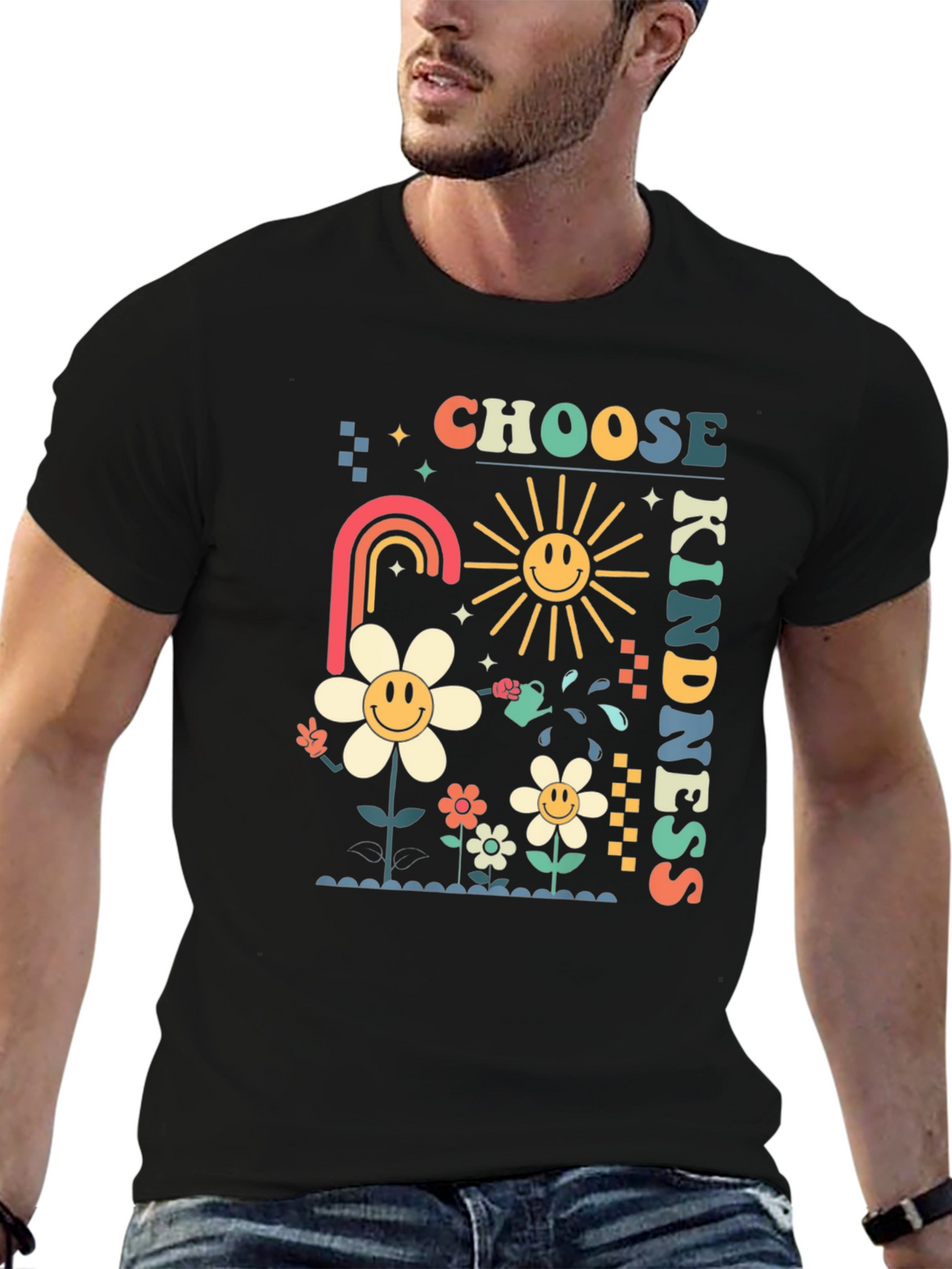 Choose Kindness Graphic Tee - Retro Floral Design