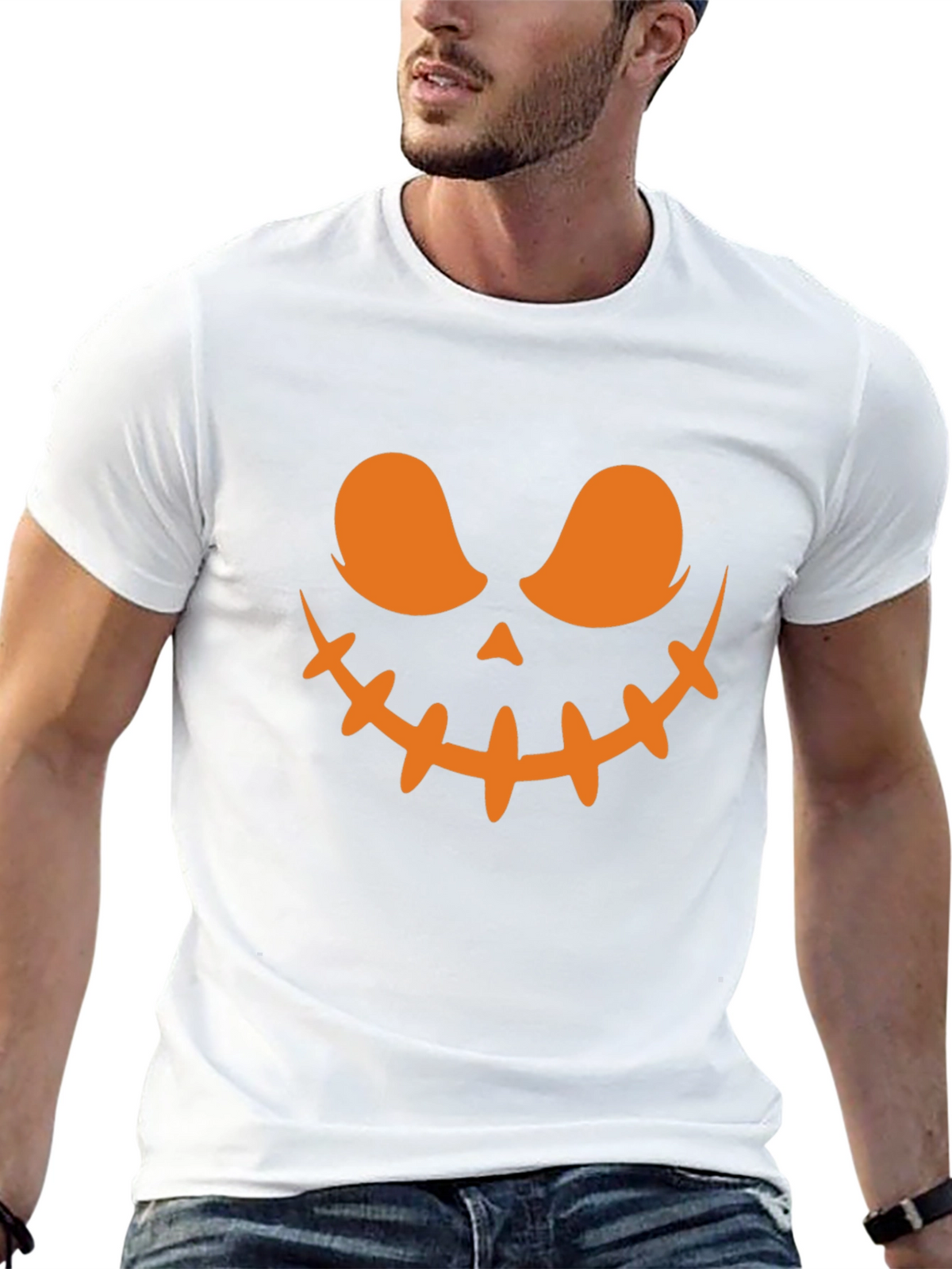 Spooky Halloween Face T-Shirt - Black