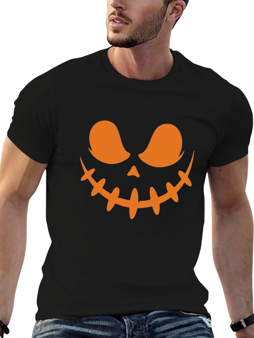 Spooky Halloween Face T-Shirt - Black