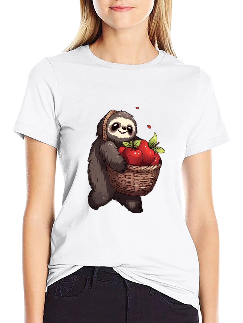 Sloth & Apples Graphic Tee - Cute Cartoon T-Shirt