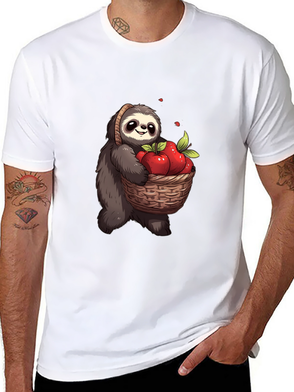 Sloth & Apples Graphic Tee - Cute Cartoon T-Shirt