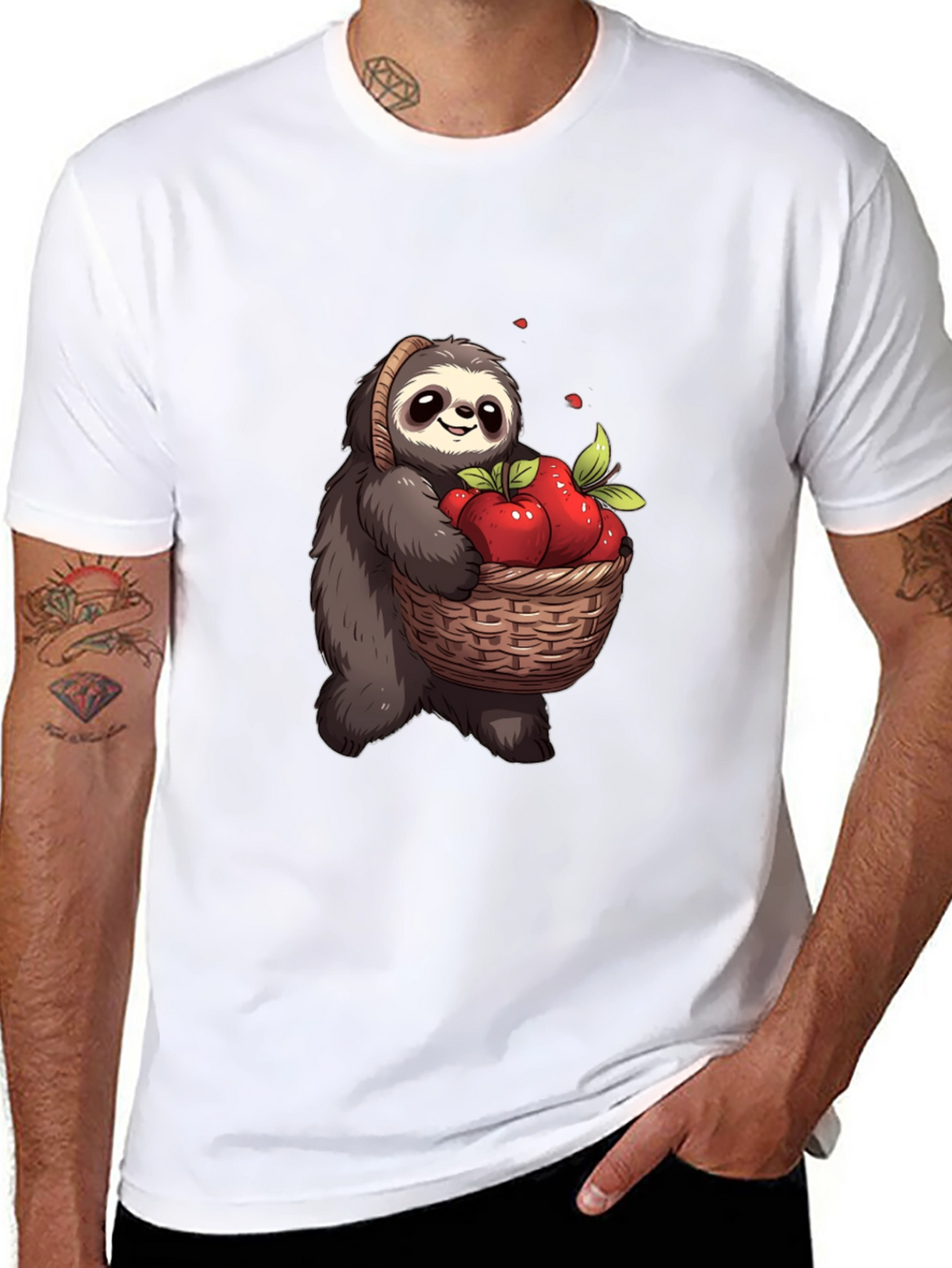 Sloth & Apples Graphic Tee - Cute Cartoon T-Shirt