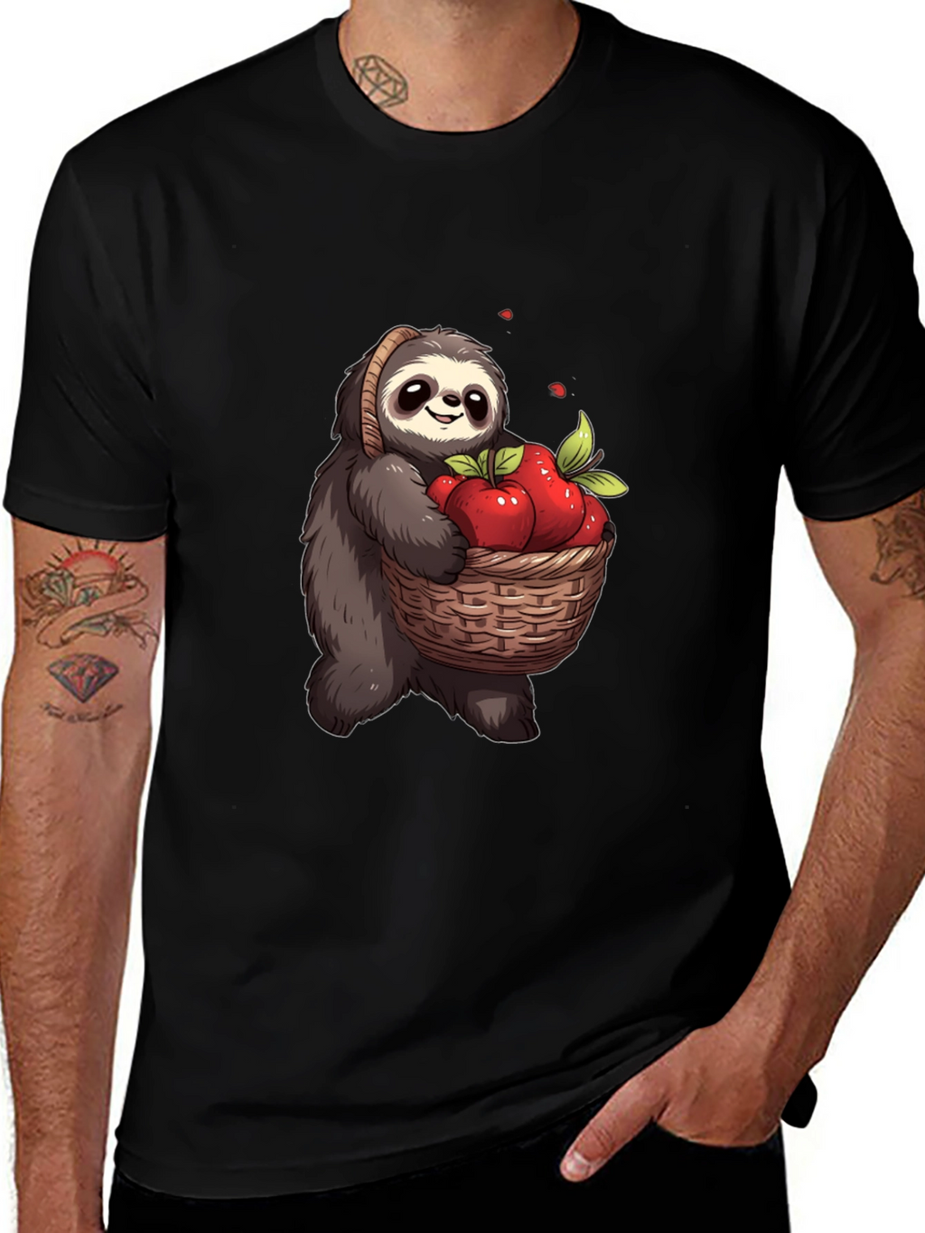 Sloth & Apples Graphic Tee - Cute Cartoon T-Shirt