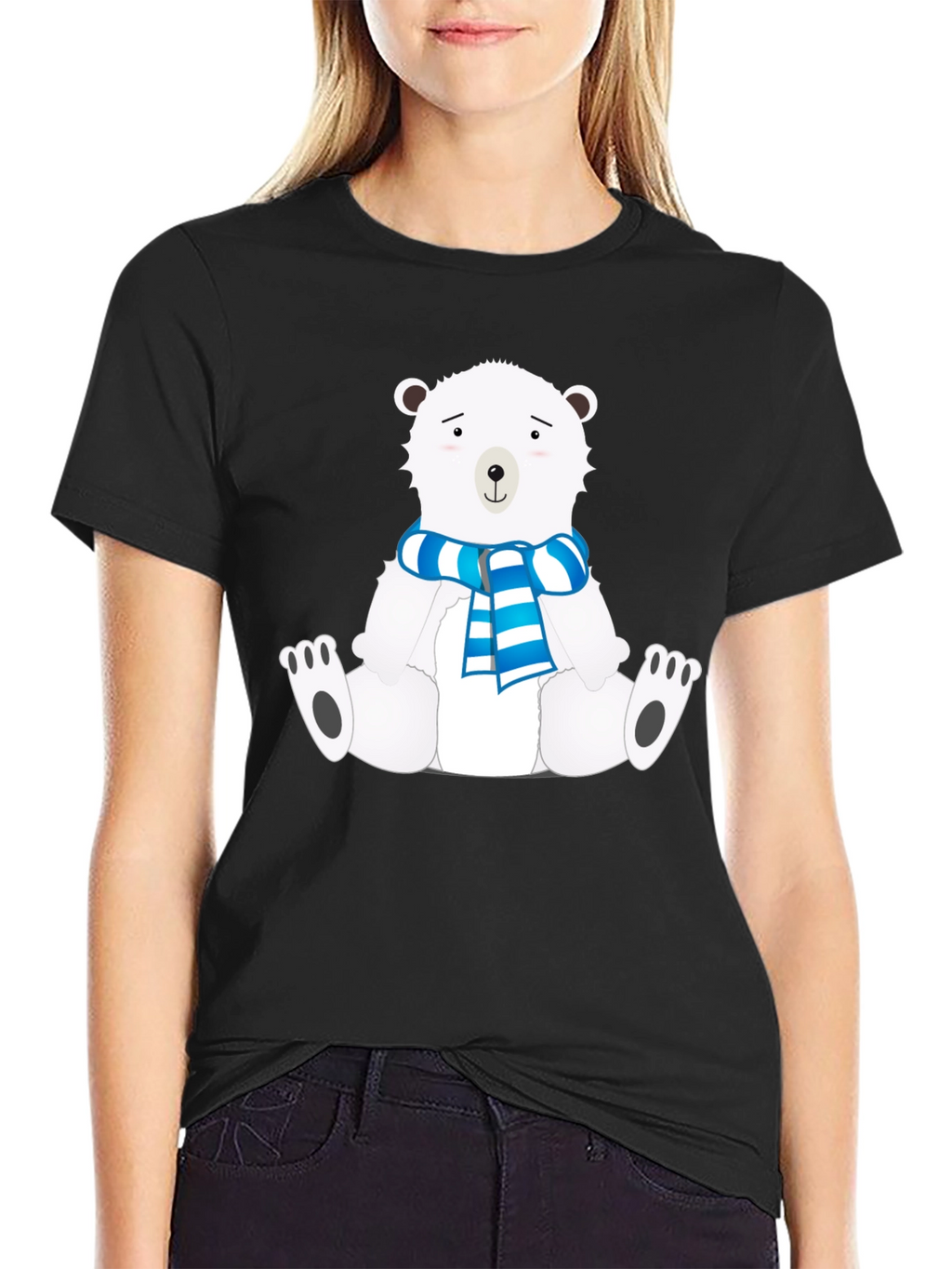 Polar Bear Scarf Graphic Black Tee