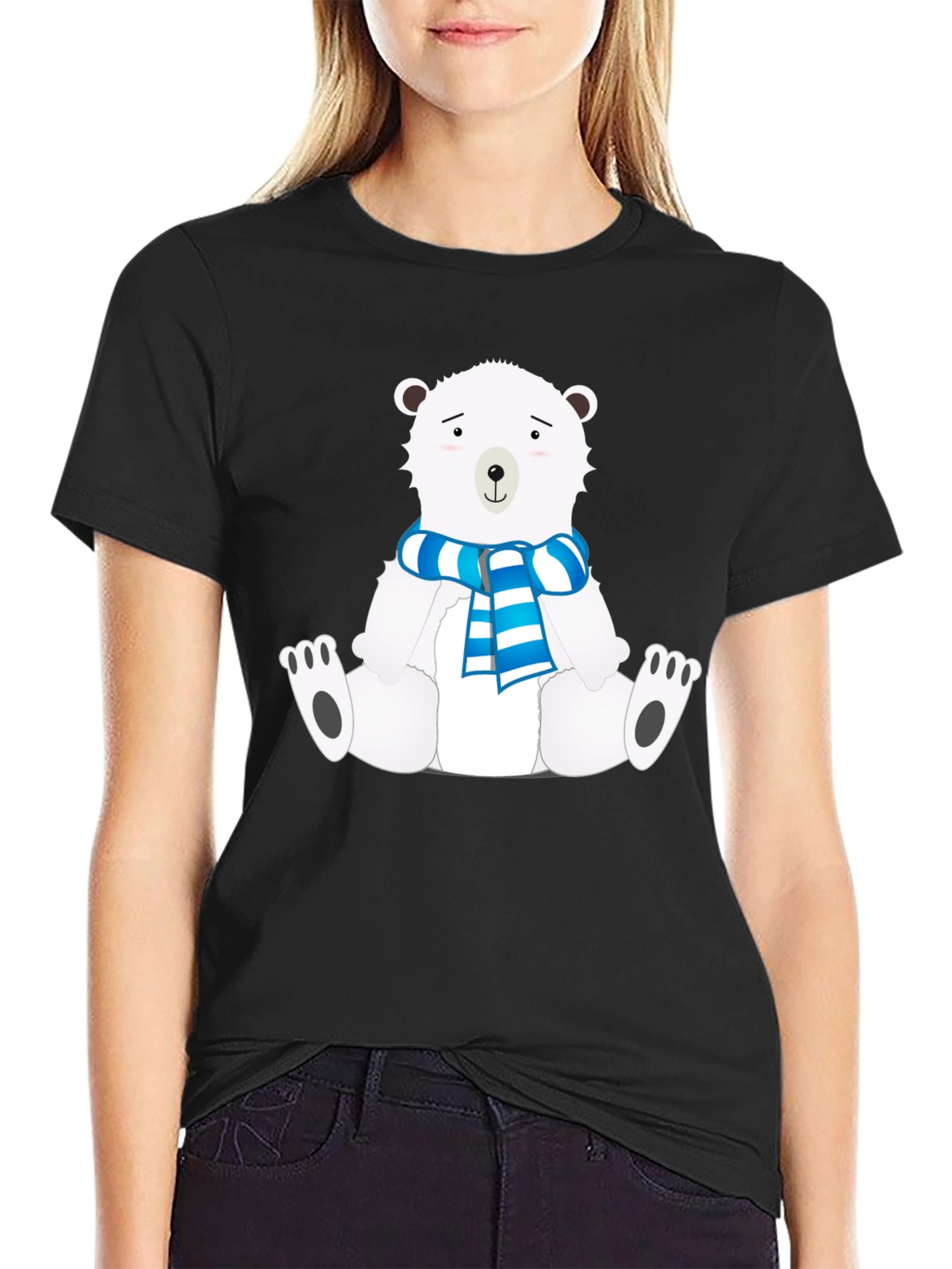 Polar Bear Scarf Graphic Black Tee