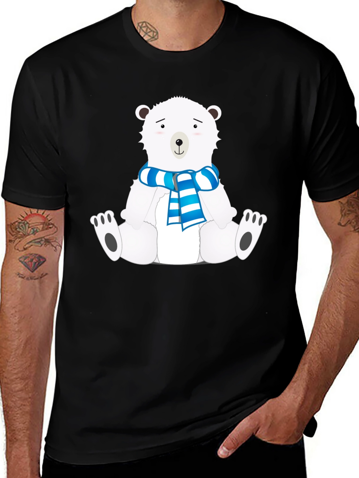 Polar Bear Scarf Graphic Black Tee