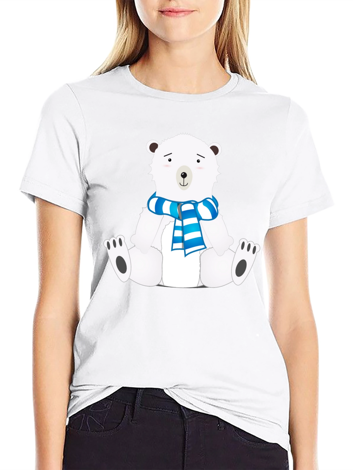 Polar Bear Scarf Graphic Black Tee
