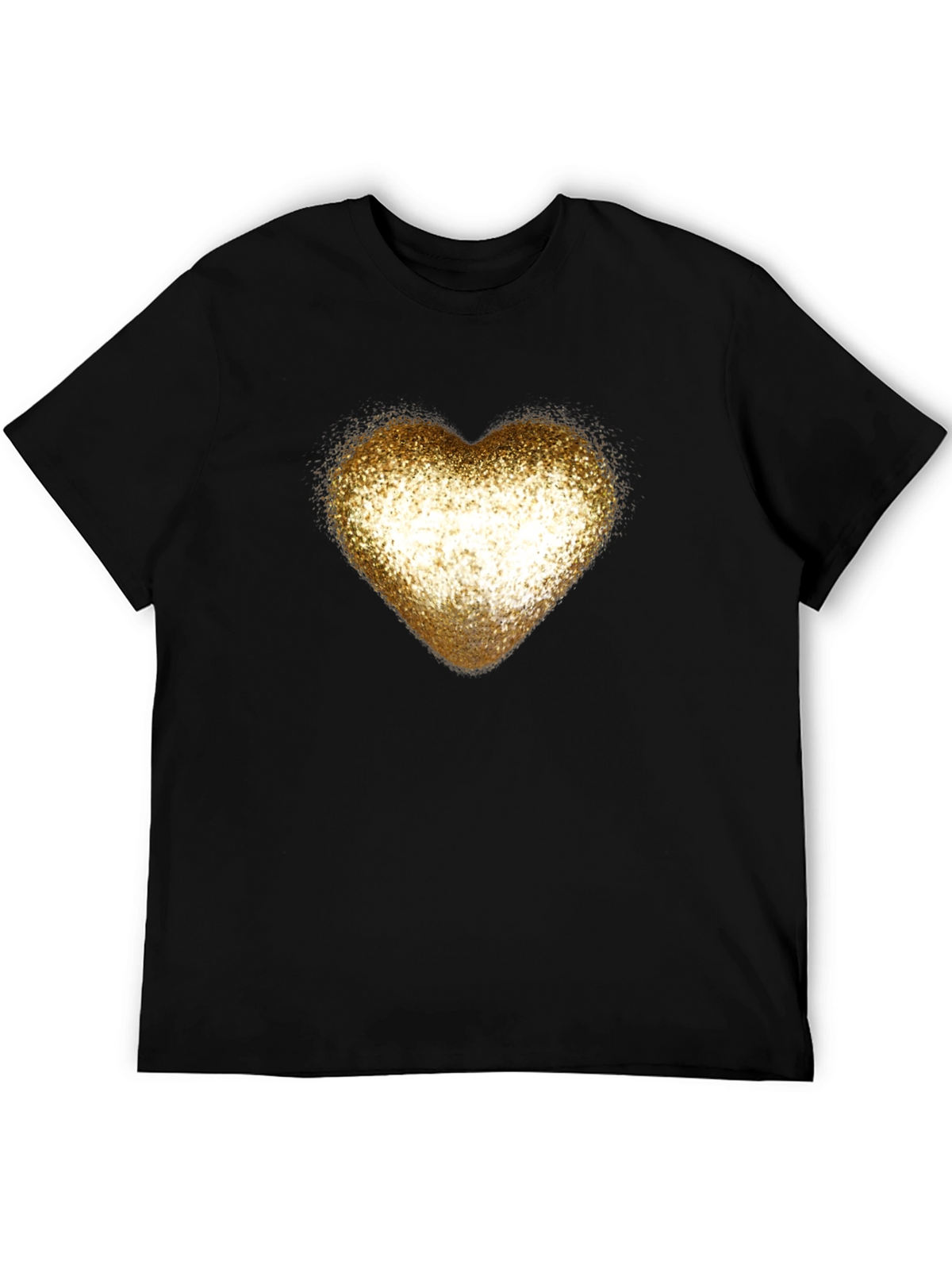 Golden Glitter Heart Black T-Shirt