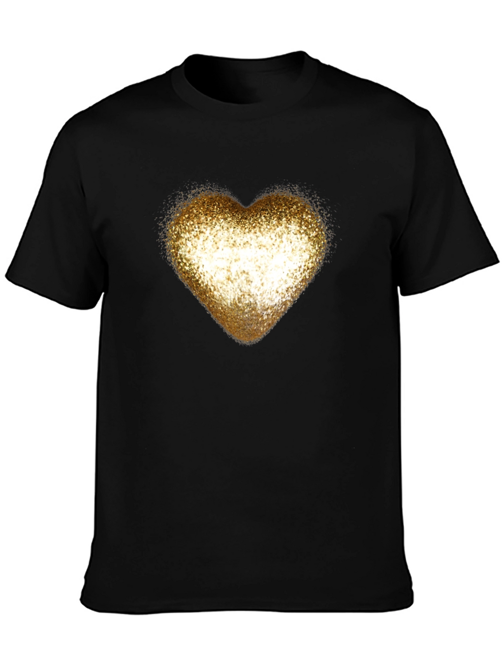 Golden Glitter Heart Black T-Shirt