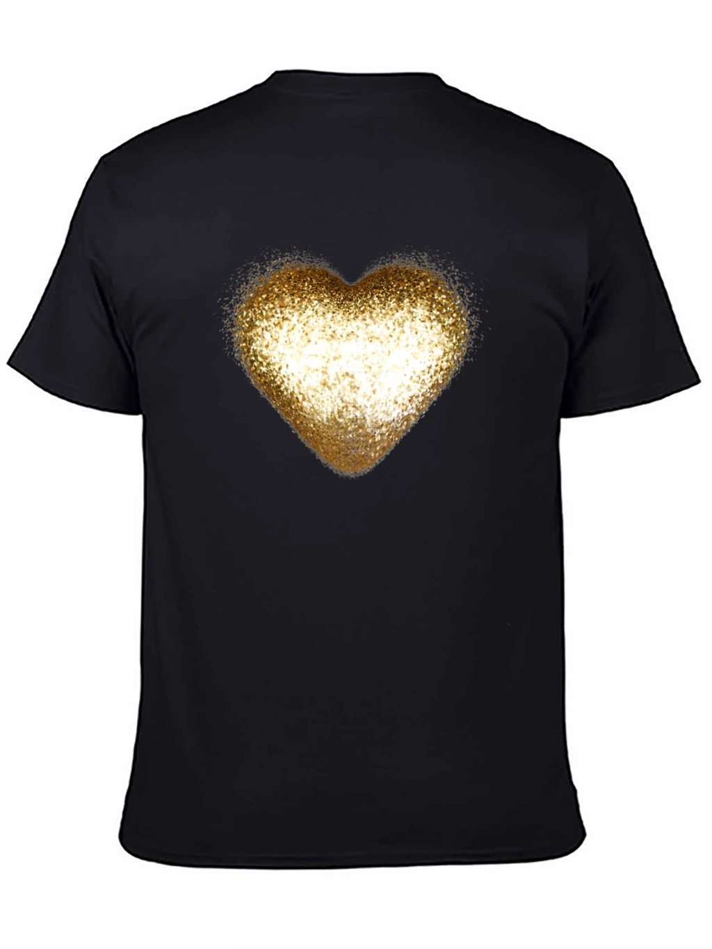Golden Glitter Heart Black T-Shirt