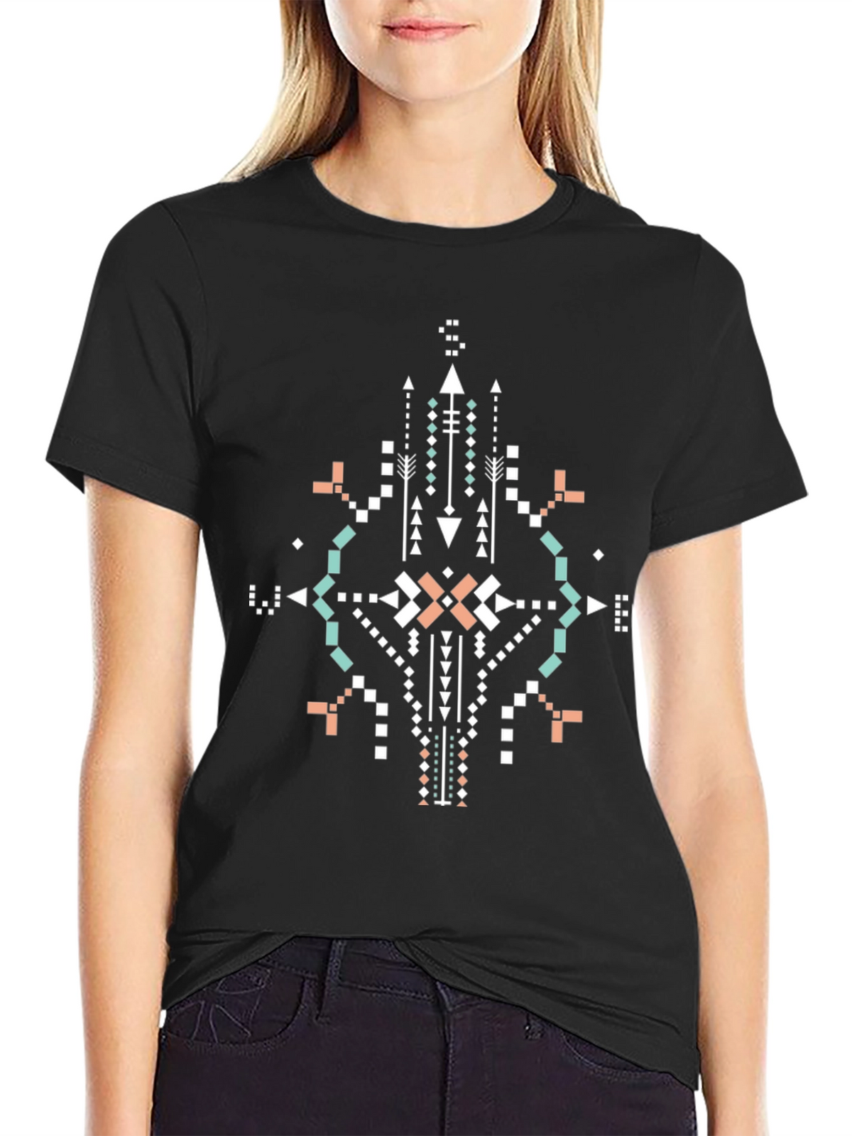 Tribal Geometric Print Black T-Shirt