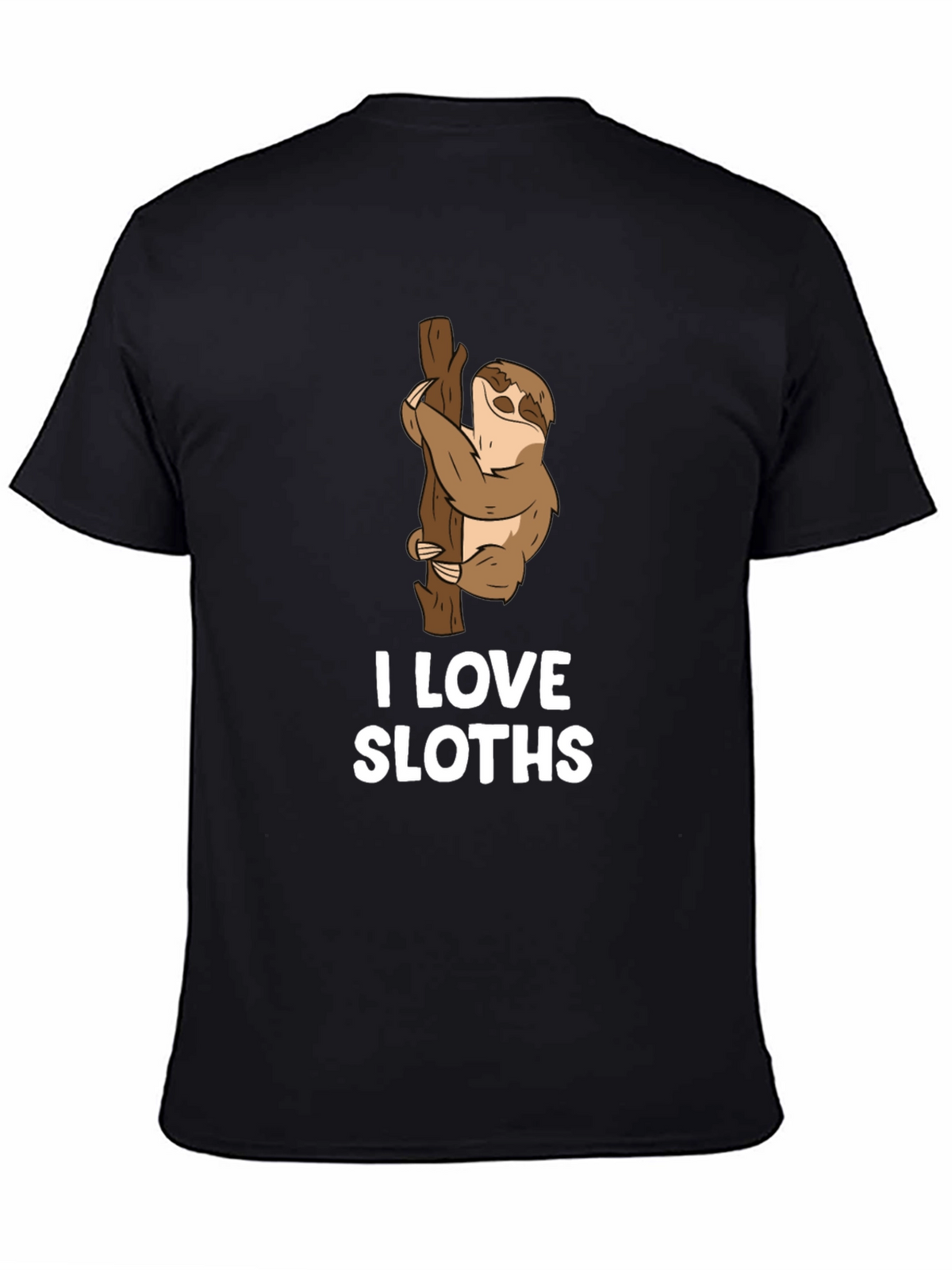 I Love Sloths Black Cotton T-Shirt