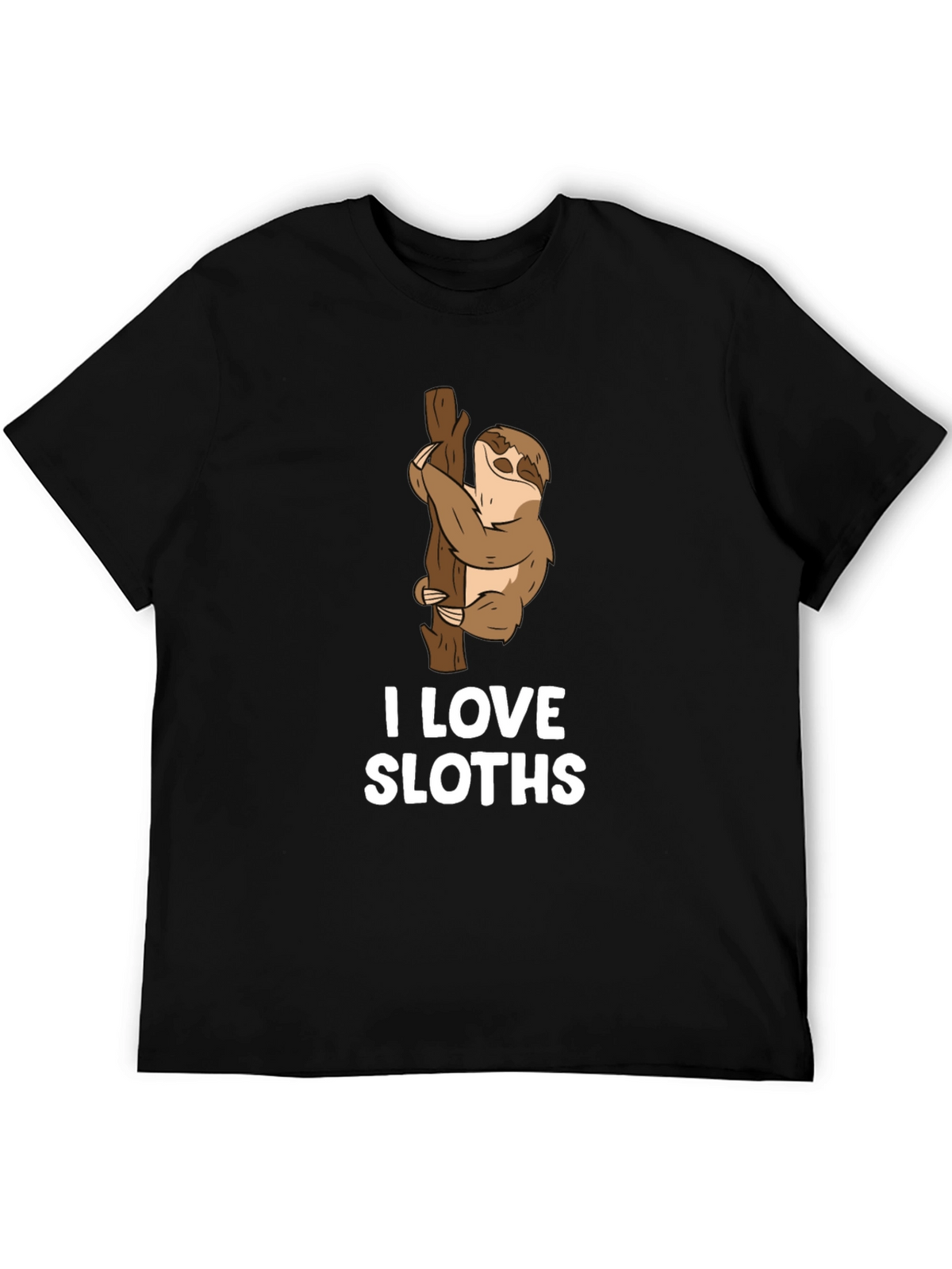 I Love Sloths Black Cotton T-Shirt