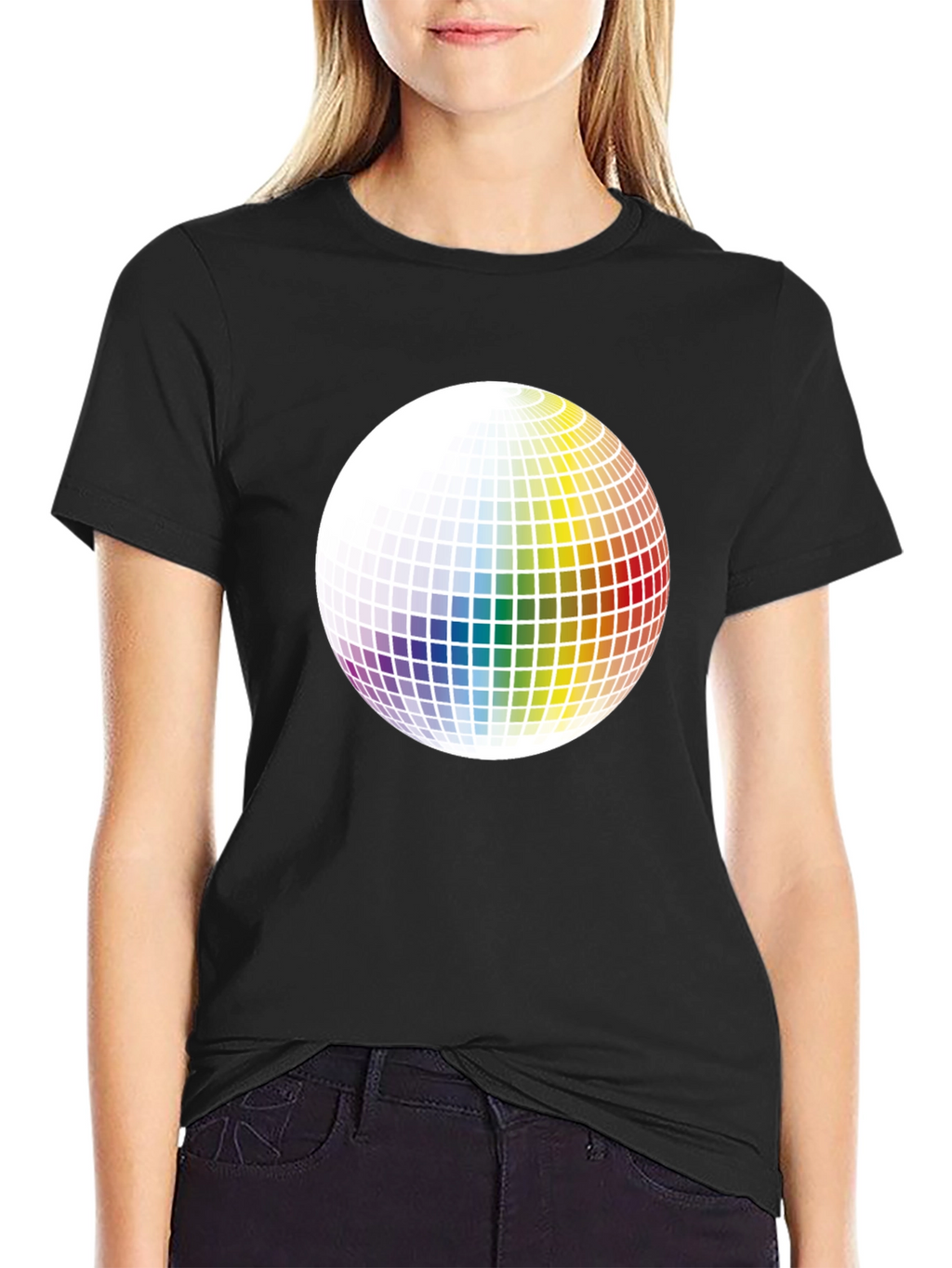 Retro Rainbow Sphere Graphic Tee - Black Cotton Blend