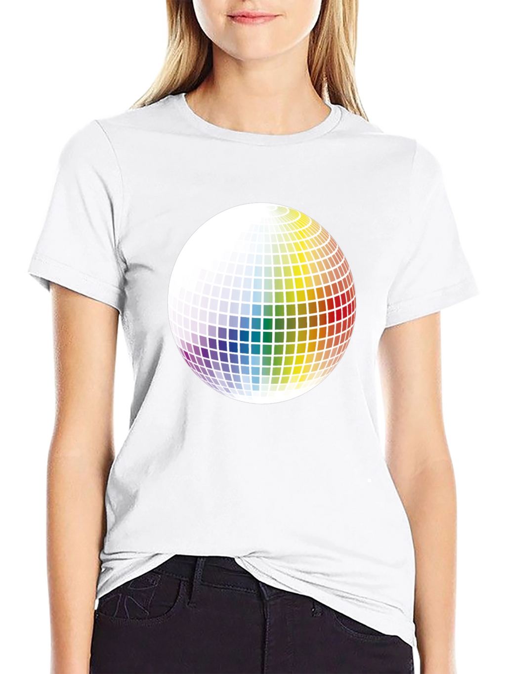 Retro Rainbow Sphere Graphic Tee - Black Cotton Blend