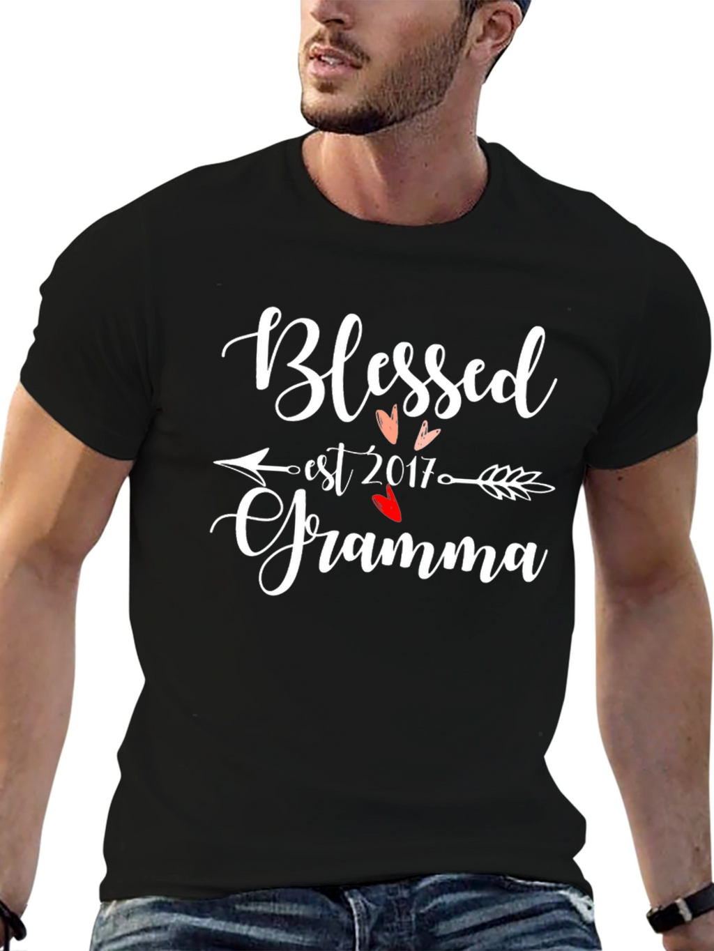 Blessed Grandma Est 2017 Black Graphic Tee