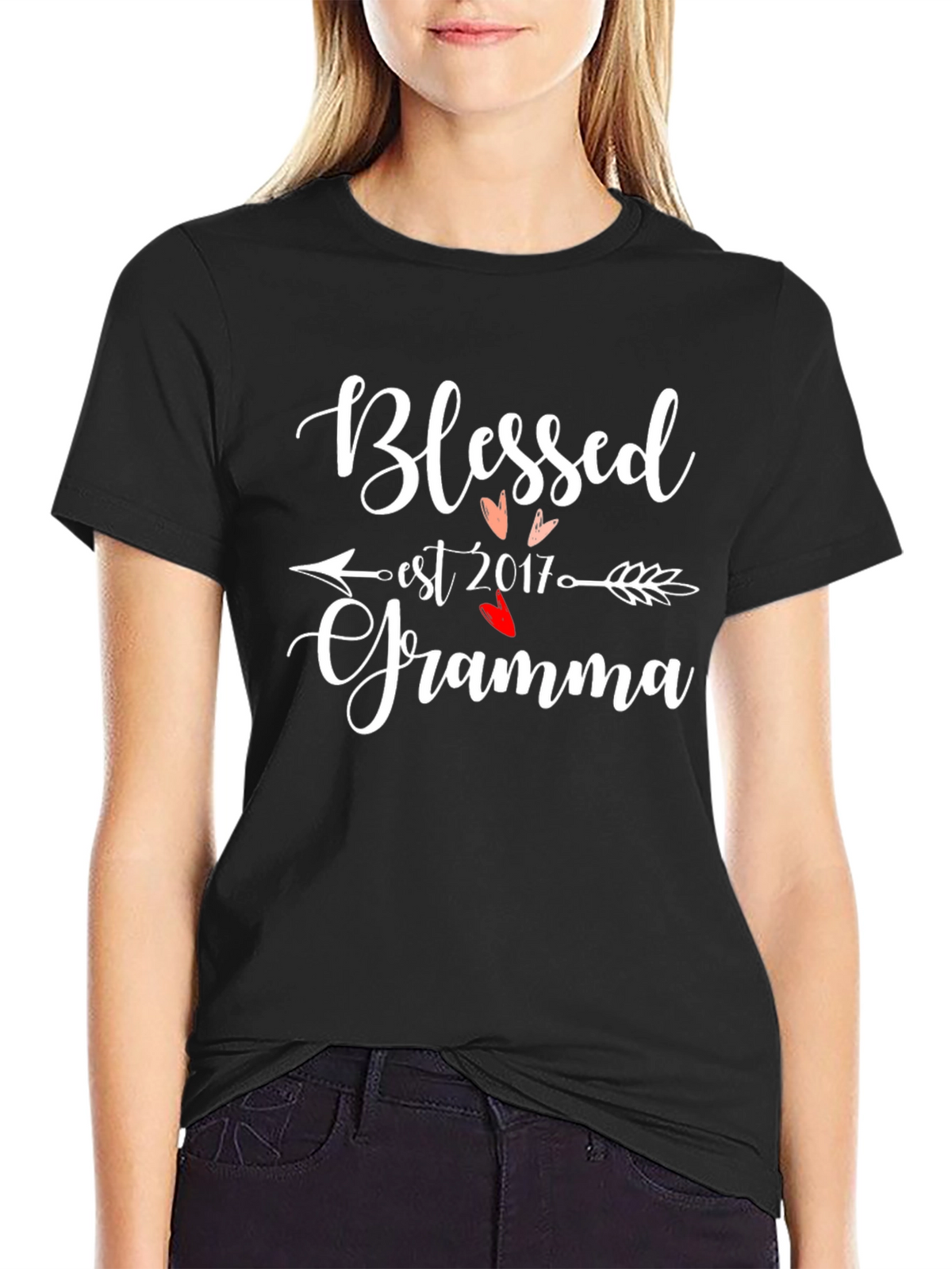 Blessed Grandma Est 2017 Black Graphic Tee