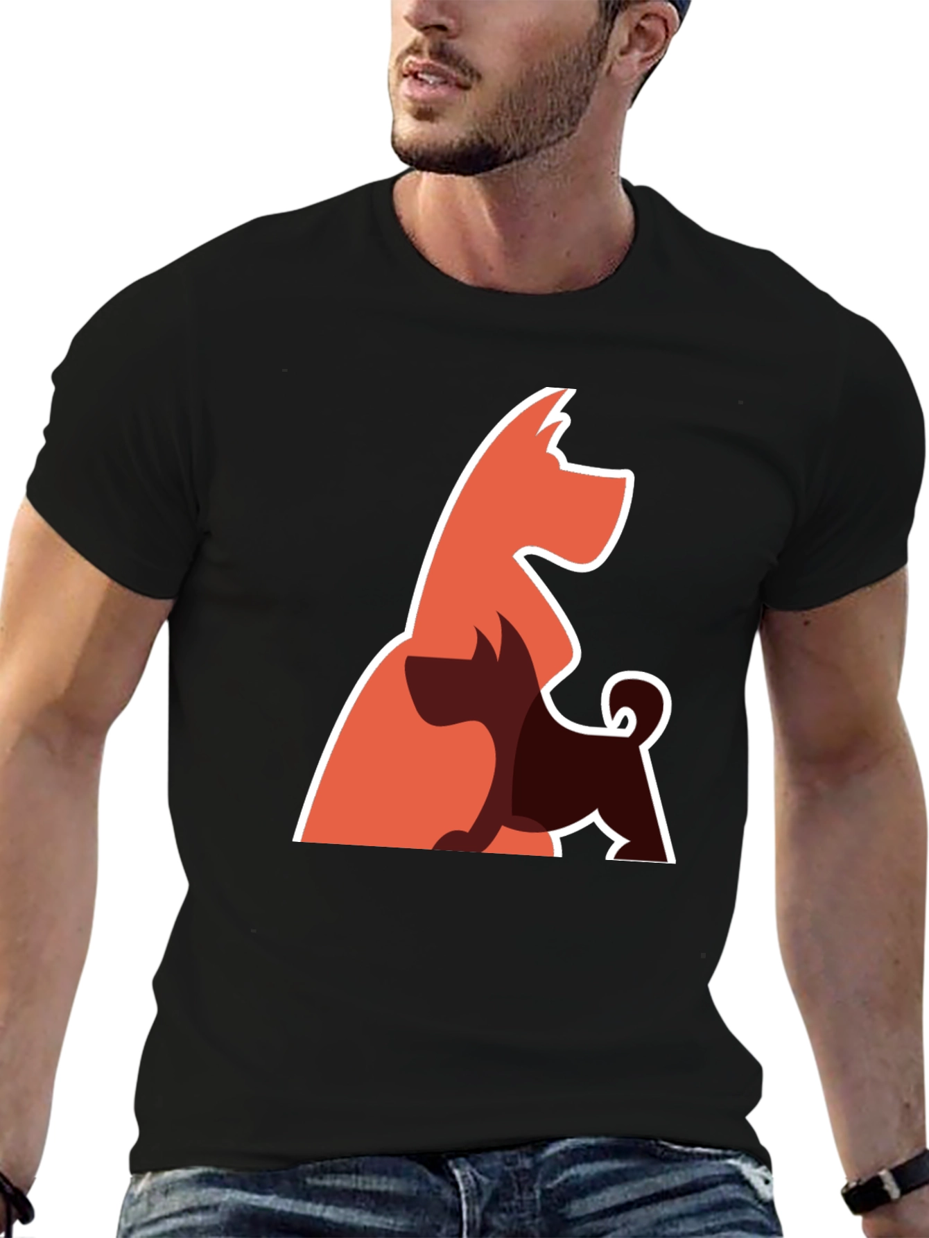 Abstract Dog Graphic Tee - Black Cotton Blend T-Shirt
