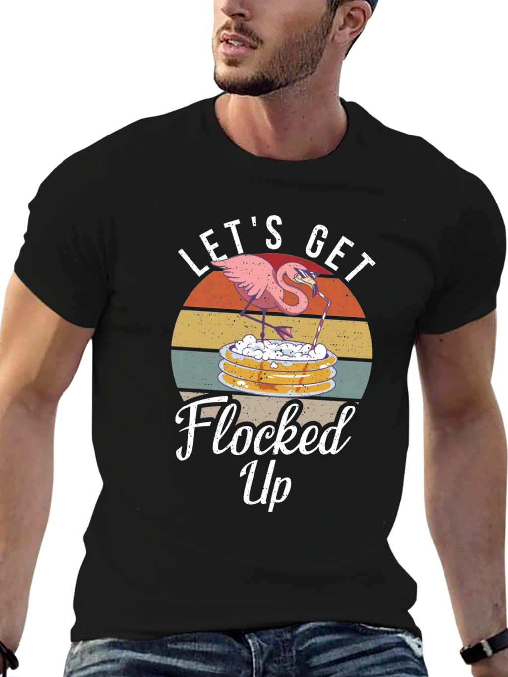 Lets Get Flocked Up T-Shirt Funny Flamingo