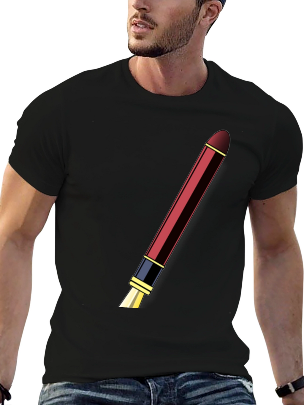 Mens Black T-shirt with Pen Design