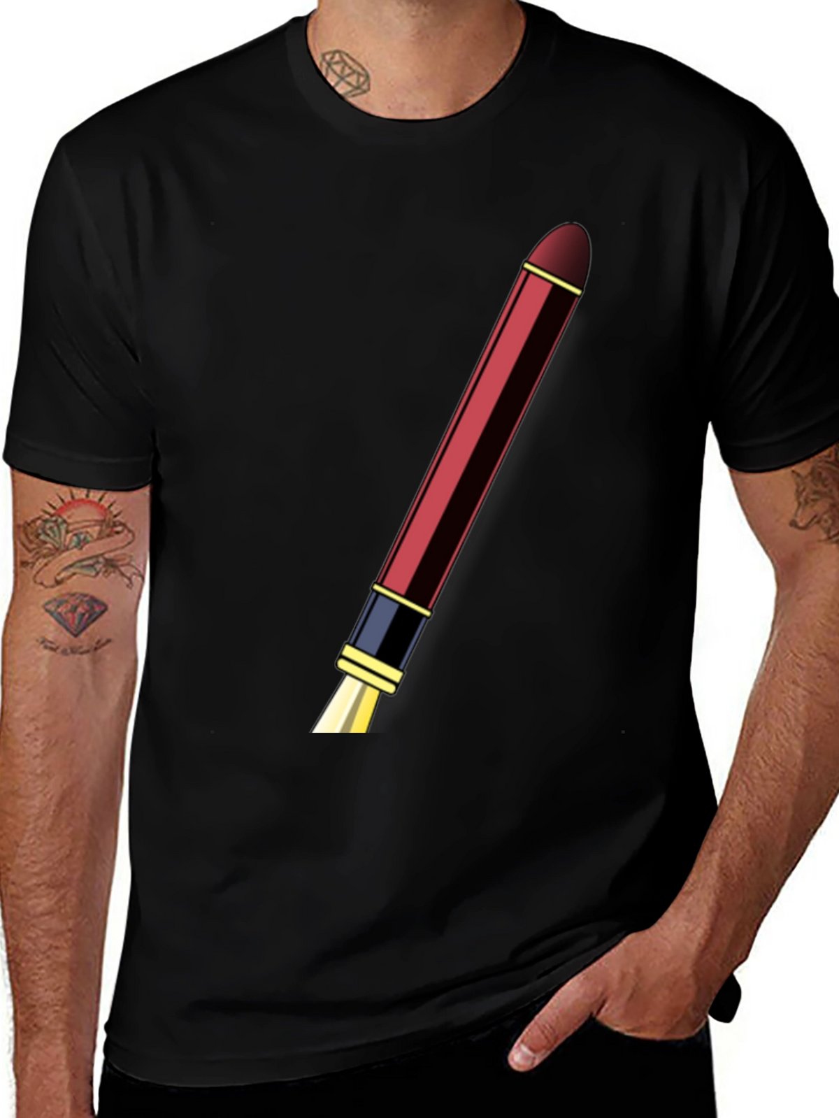 Mens Black T-shirt with Pen Design