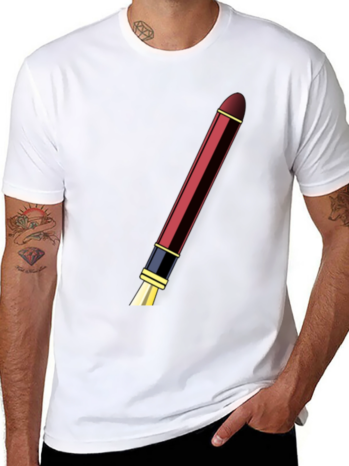 Mens Black T-shirt with Pen Design