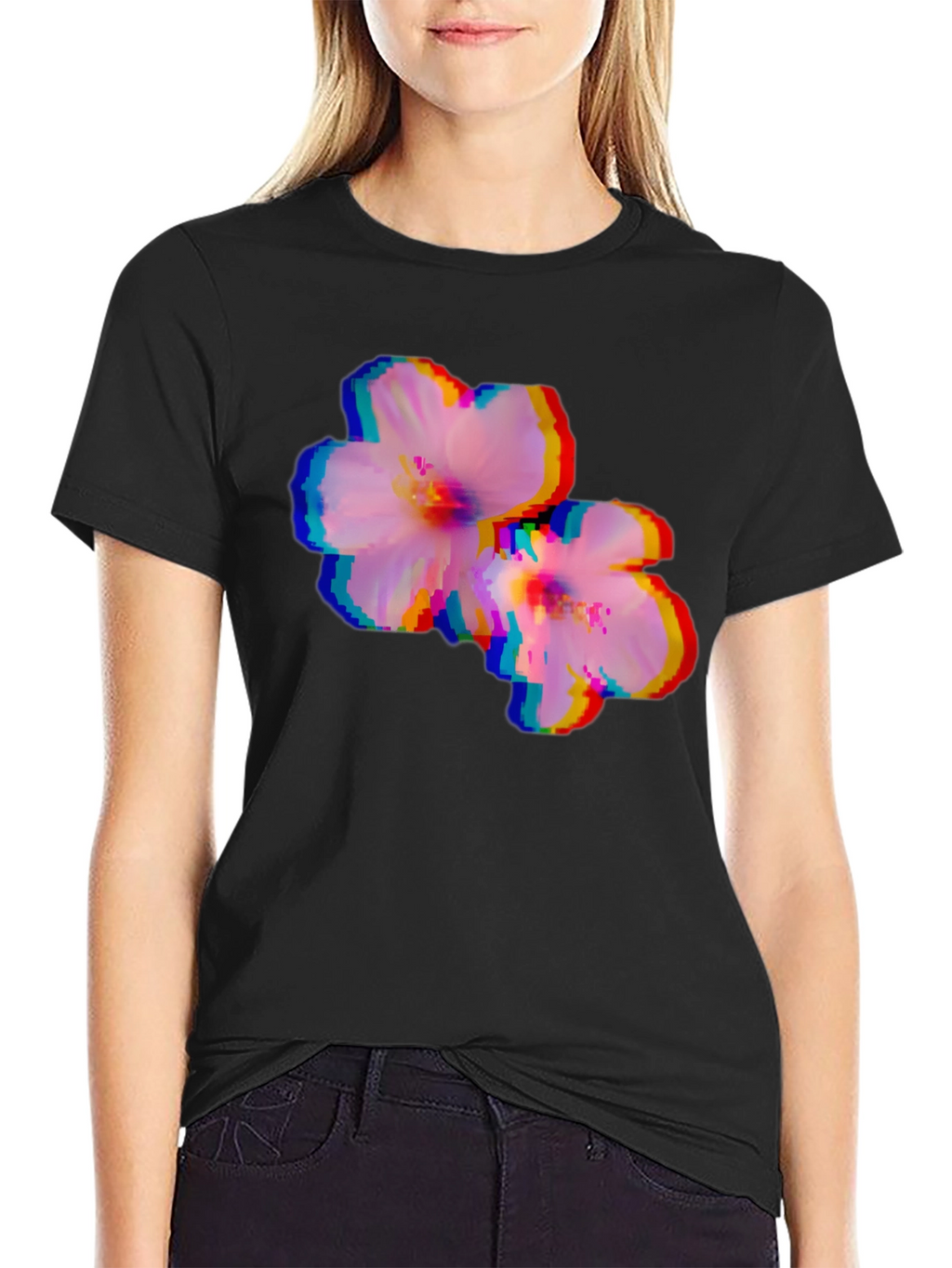 Pixel Glitch Floral Graphic Tee