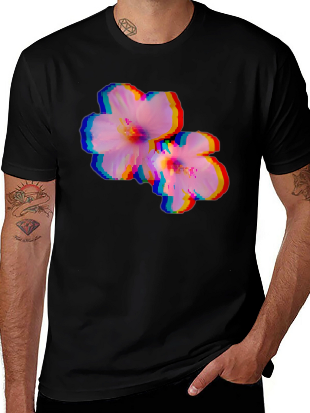 Pixel Glitch Floral Graphic Tee