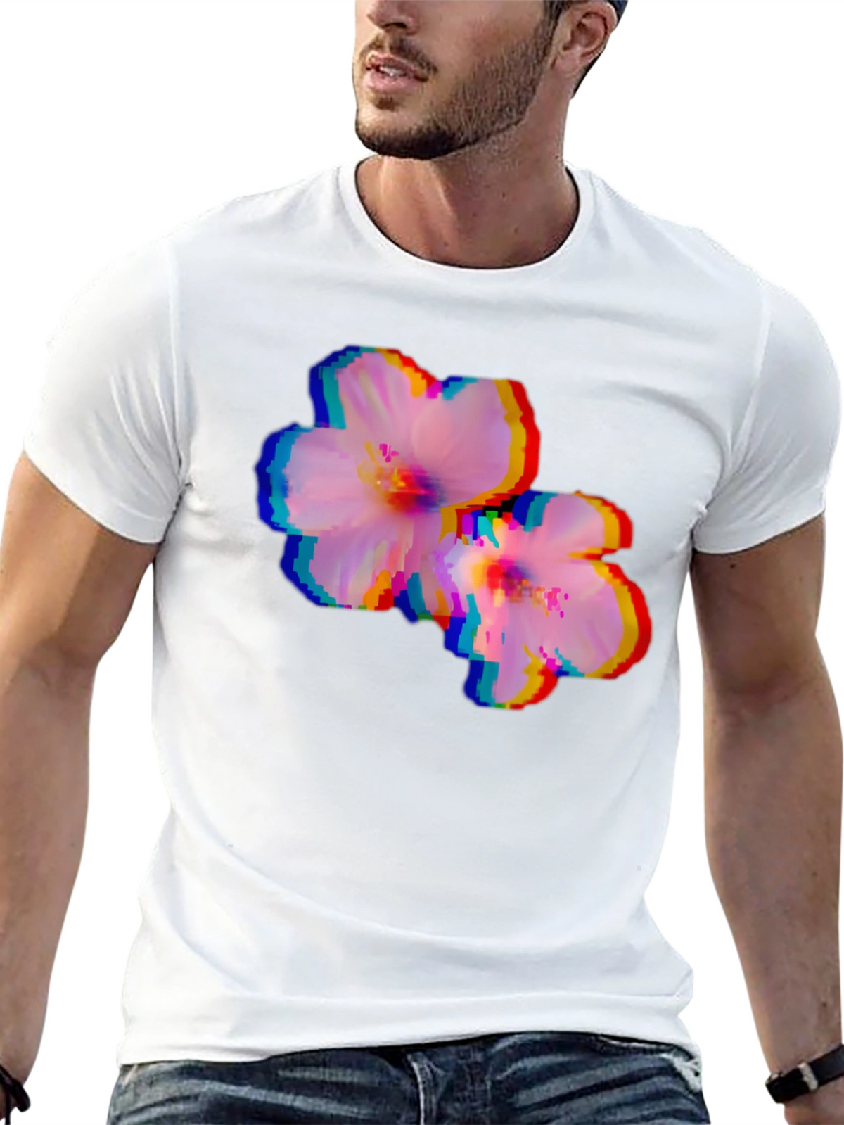 Pixel Glitch Floral Graphic Tee