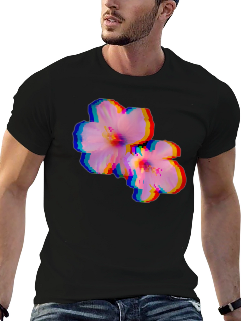 Pixel Glitch Floral Graphic Tee