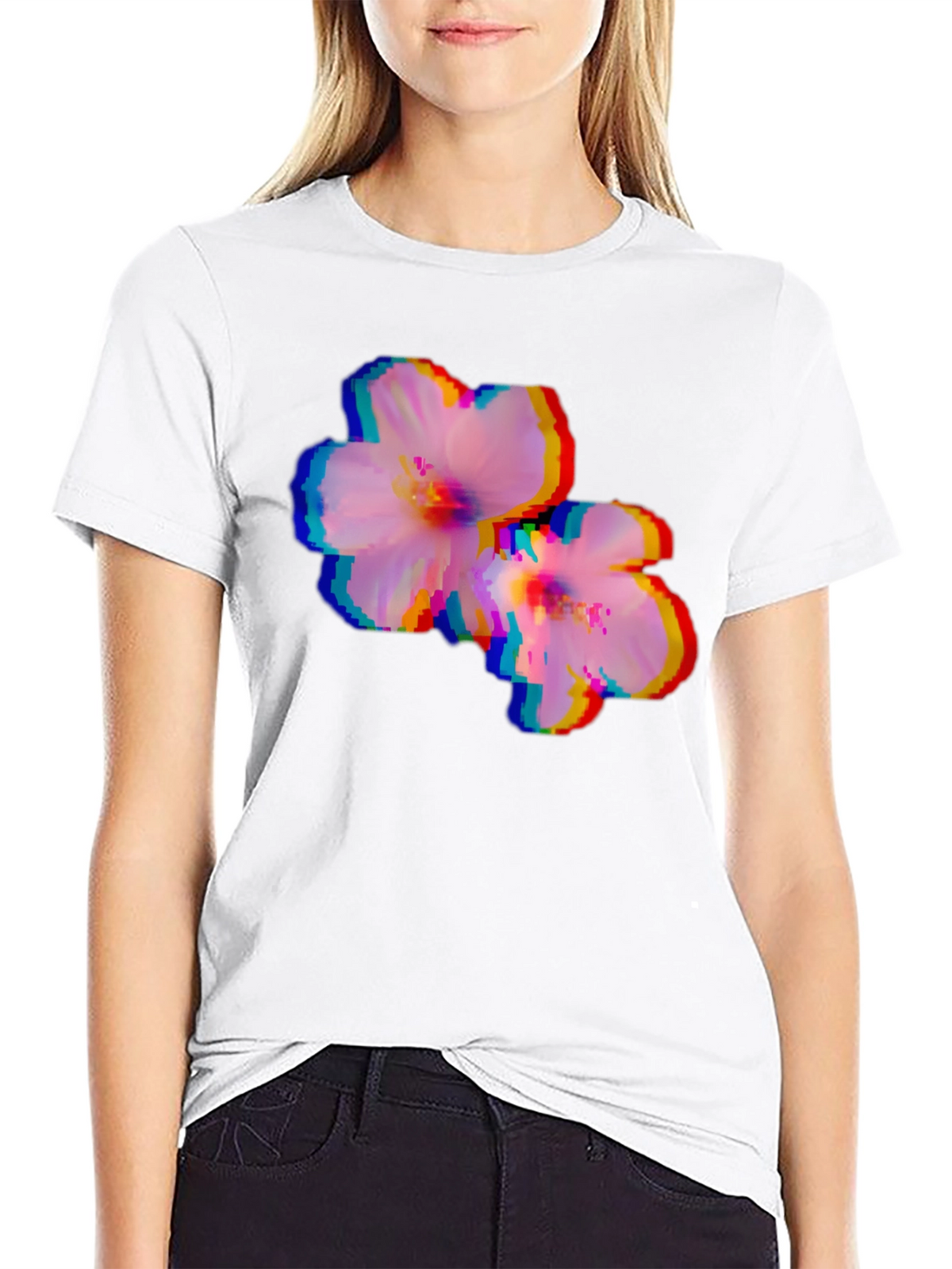 Pixel Glitch Floral Graphic Tee