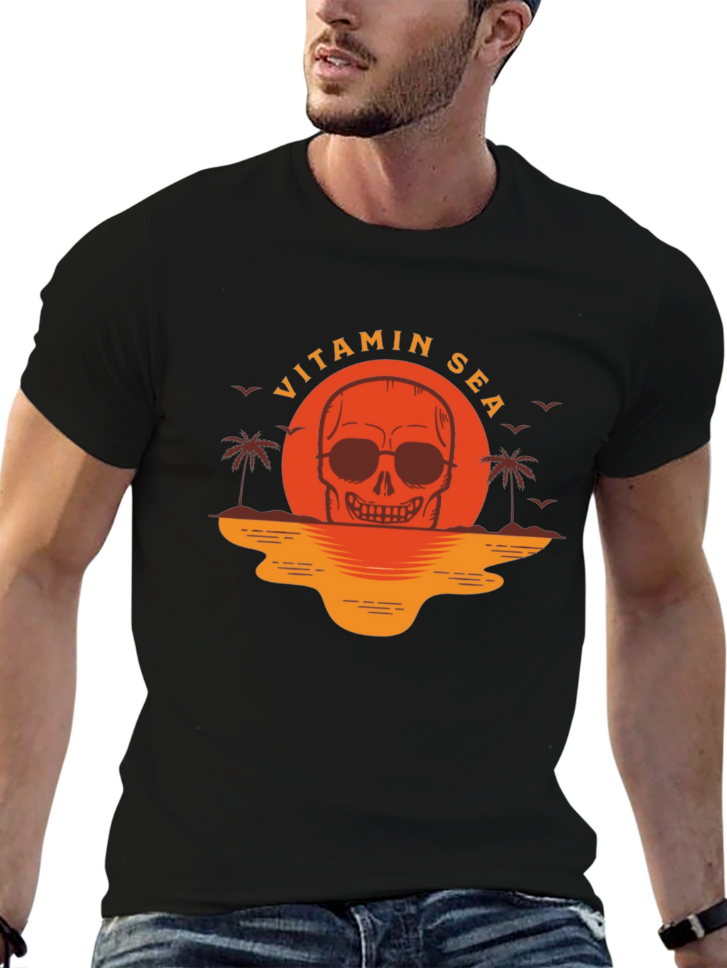 Vitamin Sea Skull Graphic T-Shirt - Black