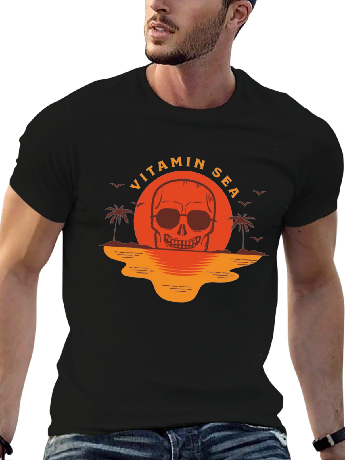 Vitamin Sea Skull Graphic T-Shirt - Black
