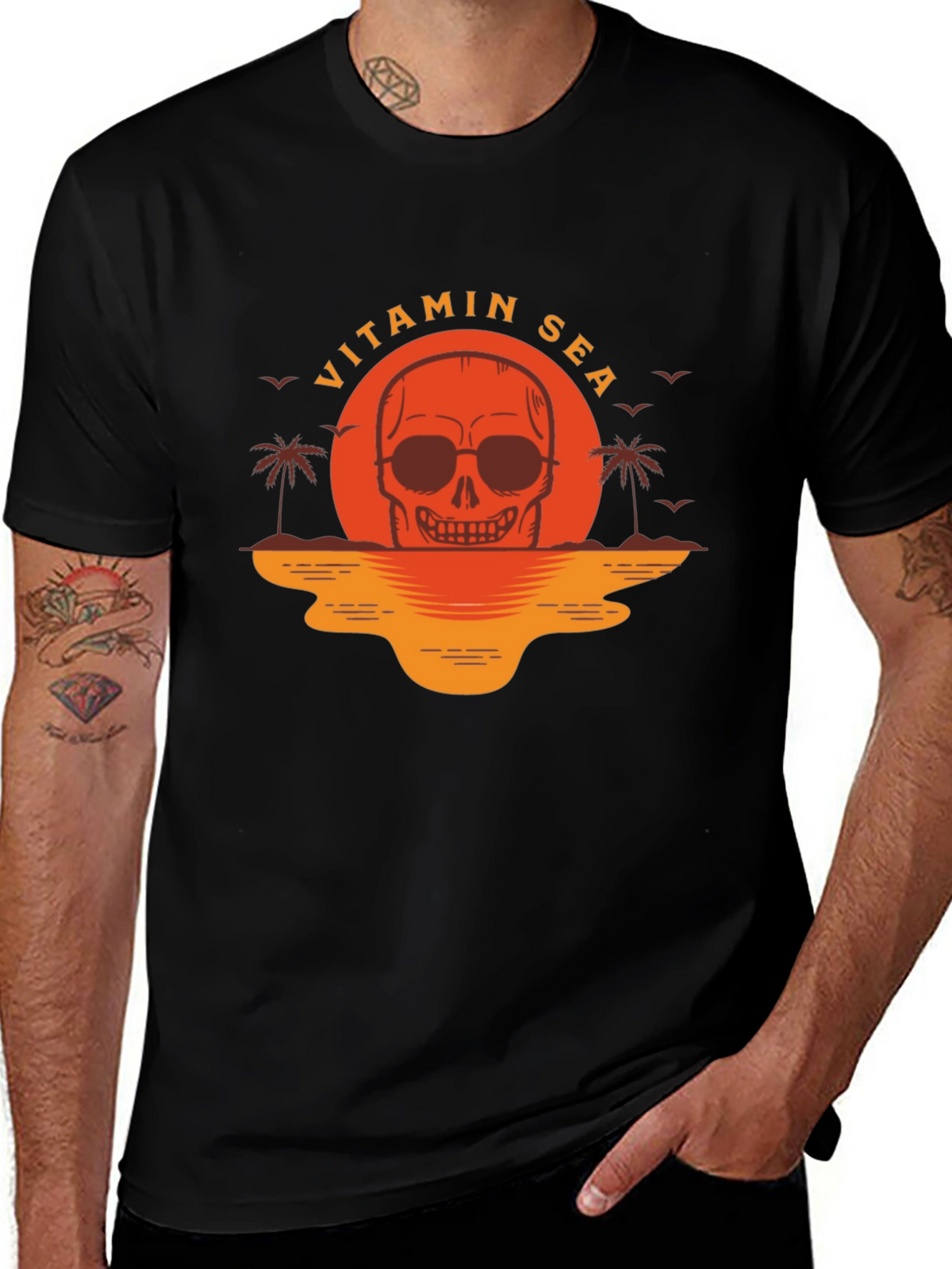 Vitamin Sea Skull Graphic T-Shirt - Black