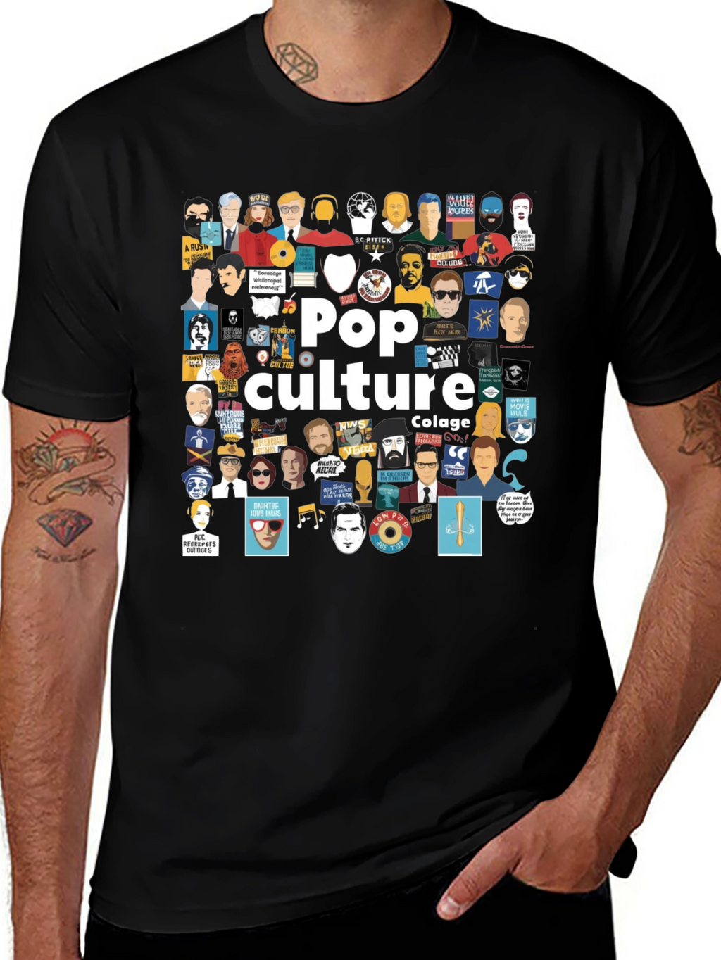 Pop Culture Collage Black T-Shirt