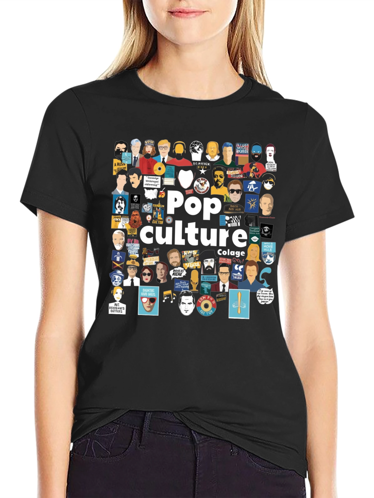 Pop Culture Collage Black T-Shirt
