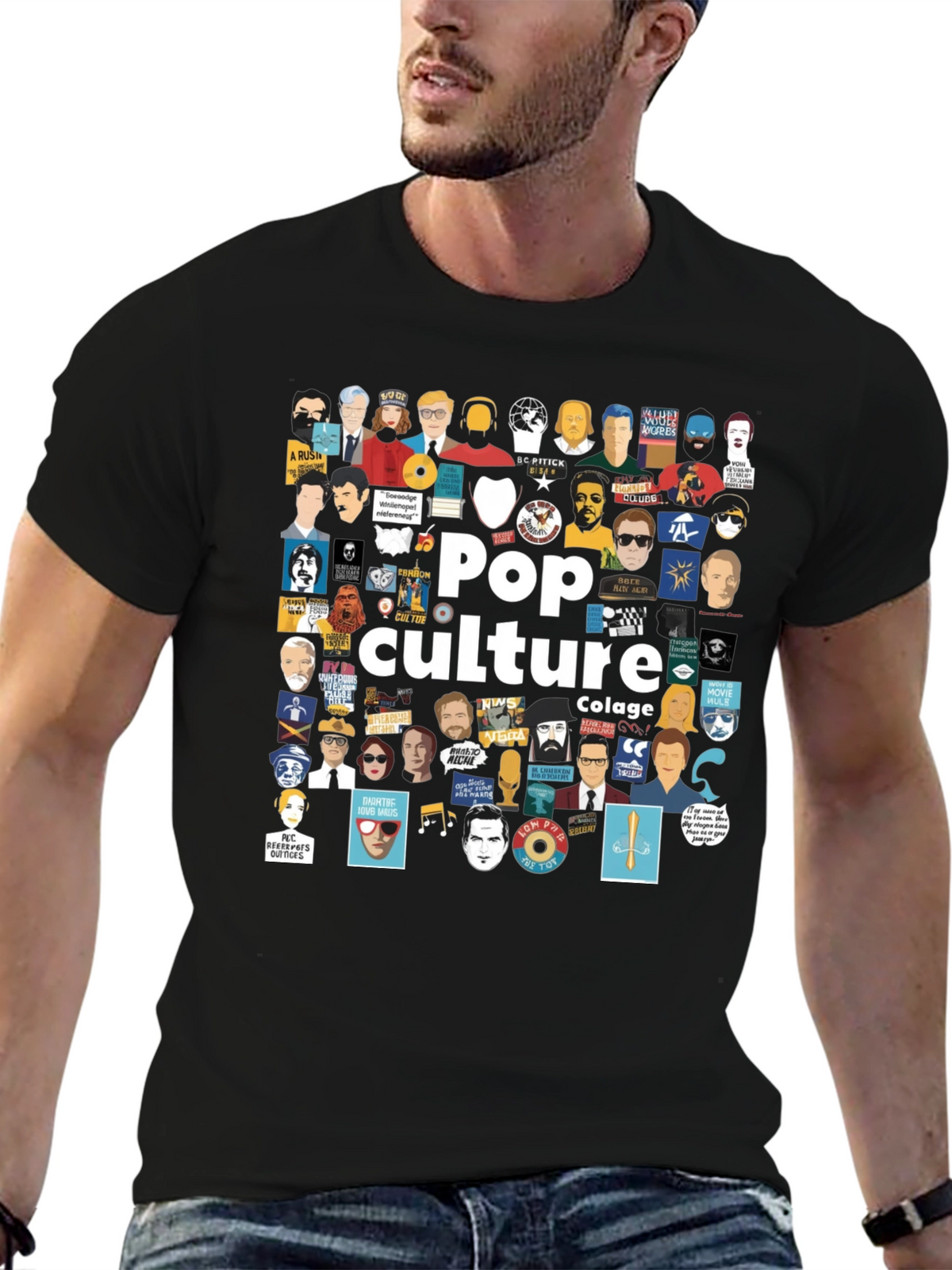 Pop Culture Collage Black T-Shirt