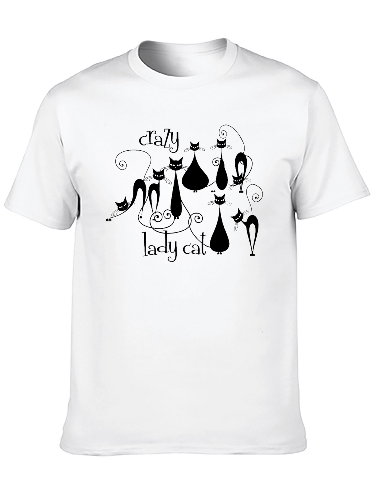 Crazy Lady Cat T-Shirt - Black