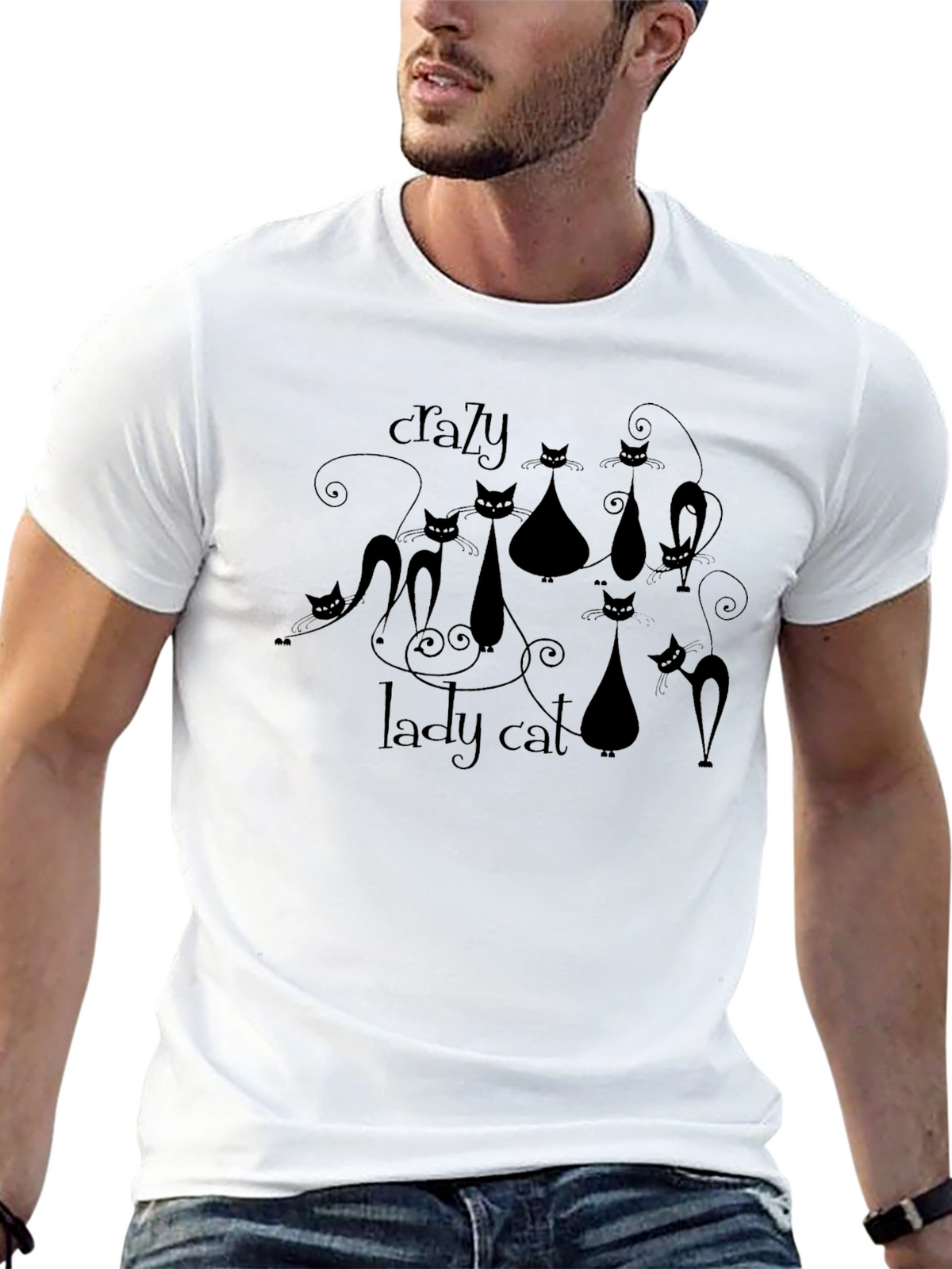 Crazy Lady Cat T-Shirt - Black